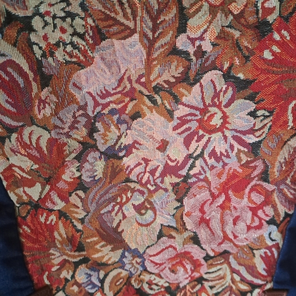 VTG GOLD COAST TAPESTRY denim zip tote bag faux leather straps floral coastal LG - Picture 11 of 12